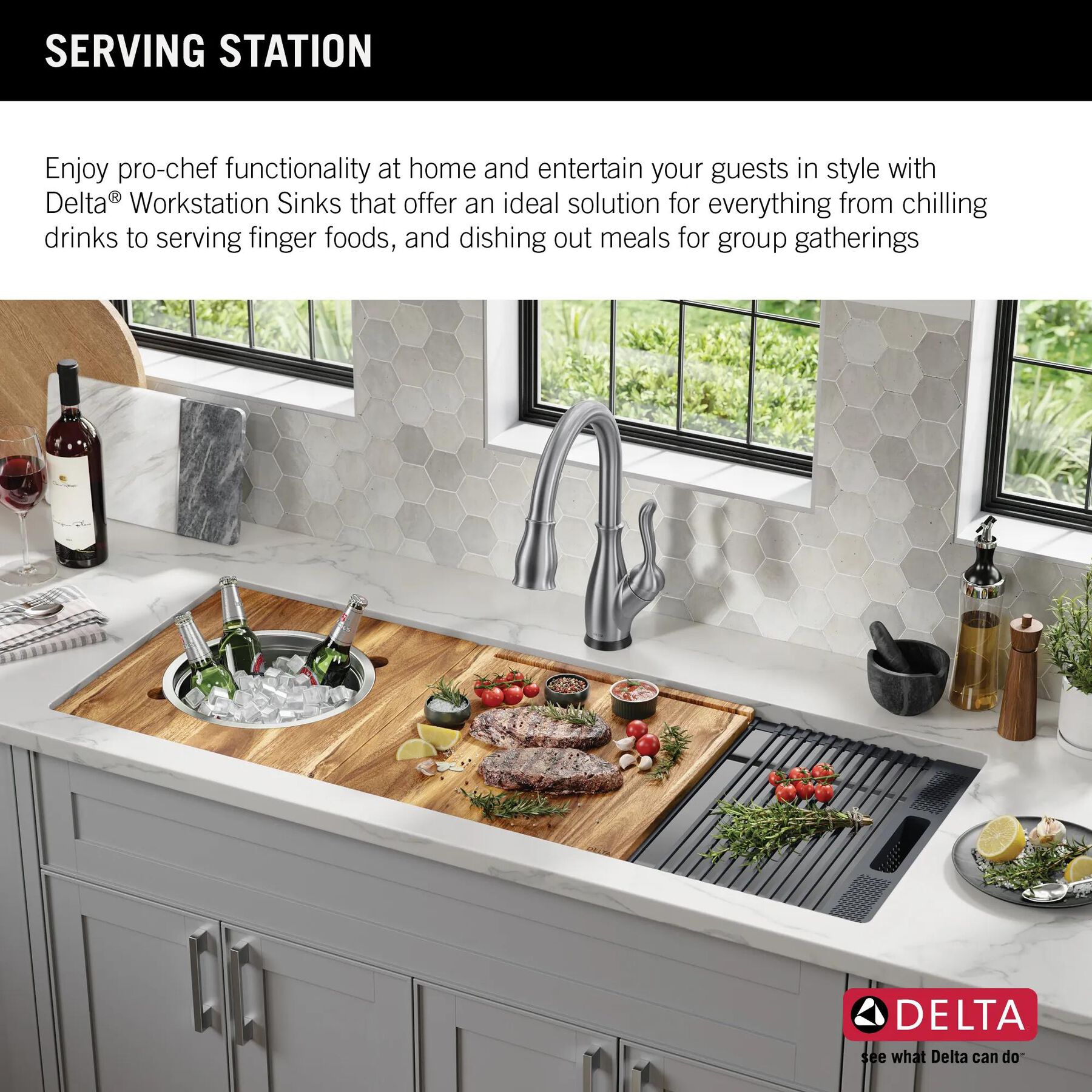 45&rdquo; Workstation Undermount Single Bowl 16 Gauge Stainless Steel Kitchen Sink with 2-Tier&nbsp;WorkFlow&trade; Ledge and Accessories